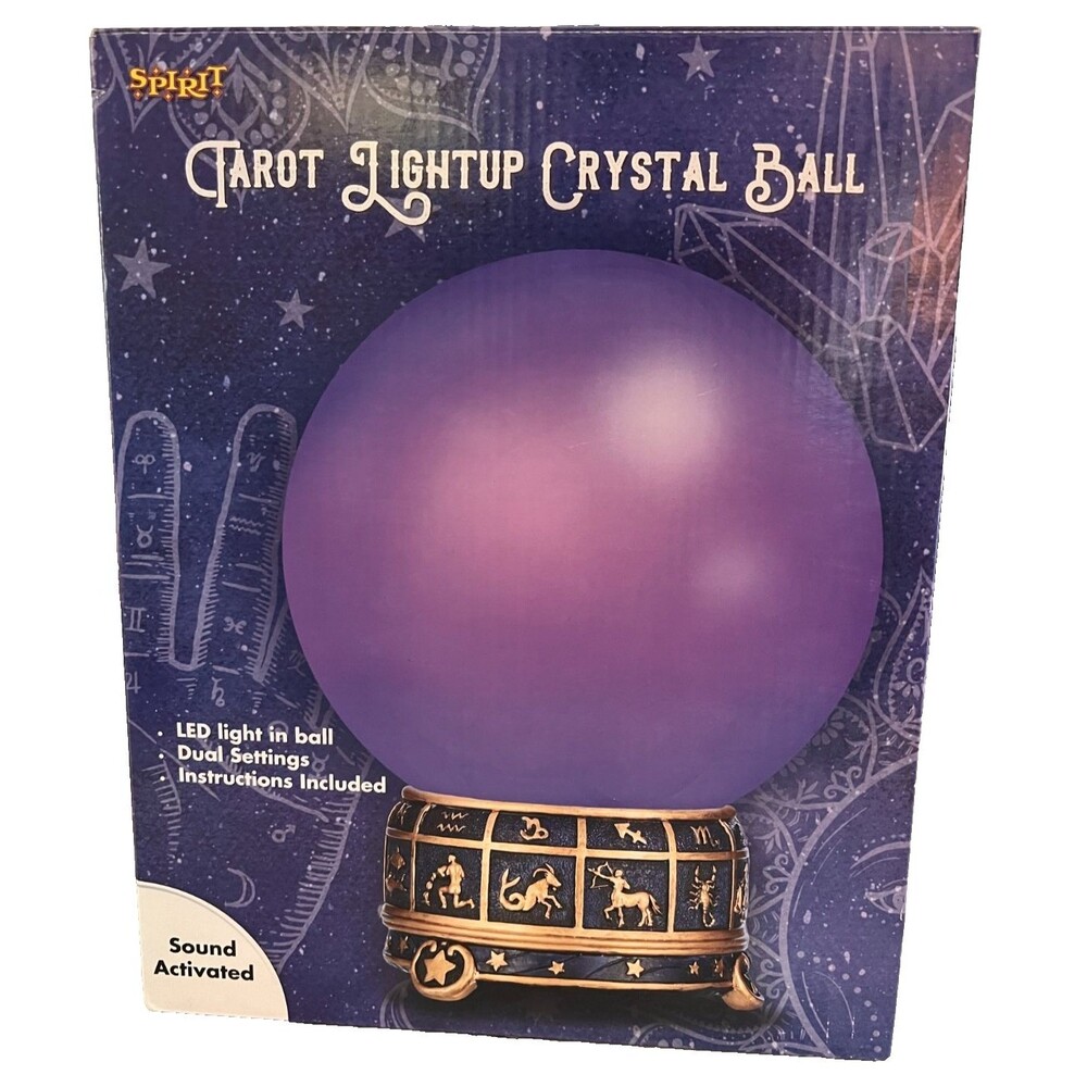 Spirit Tarot Light Up Crystal Ball Lamp Zodiac Astrology Celestial Halloween EUC